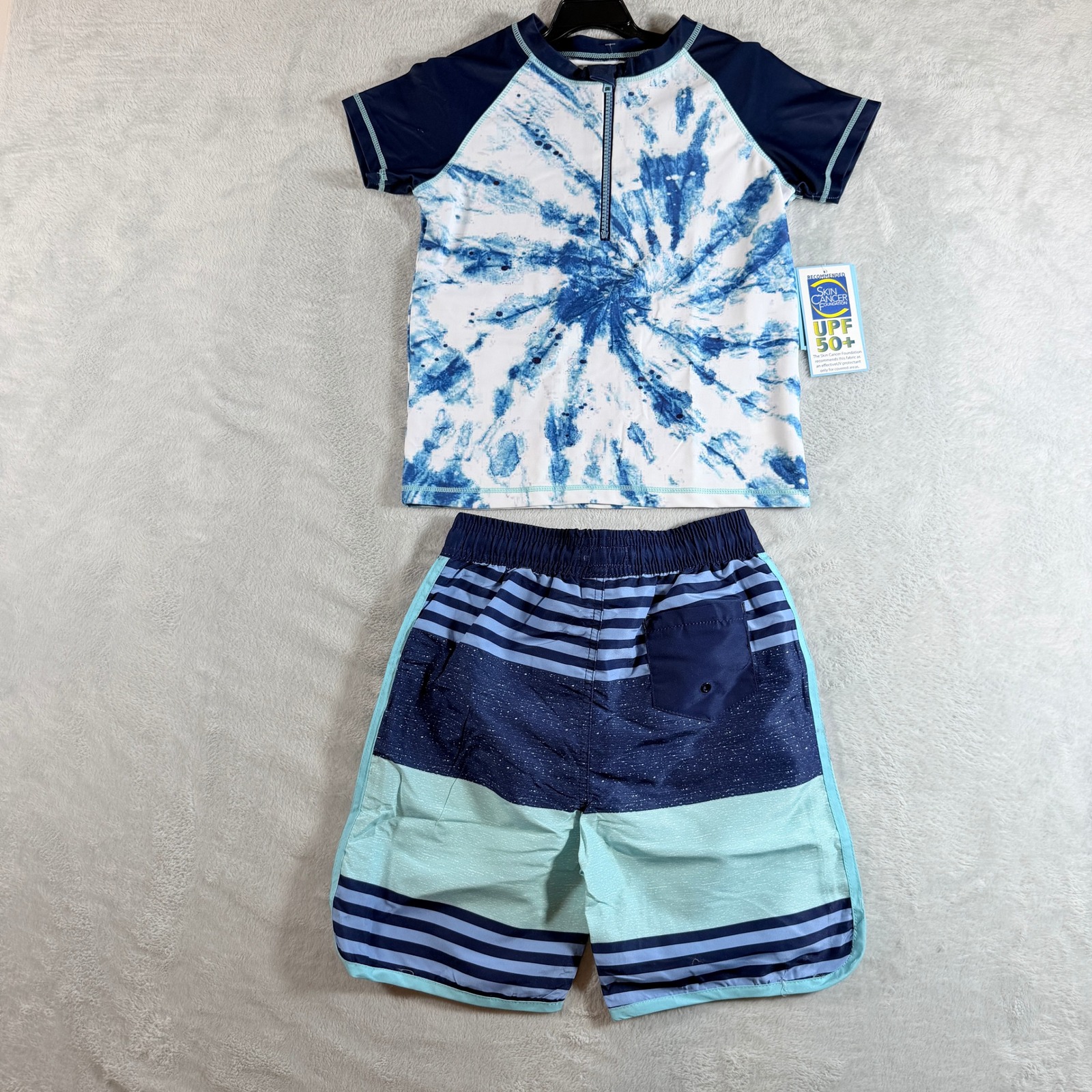 Andy & Evan Boys Blue Tie Dye Raglan Rashguard & Swim Trunks Set 7y Nwt — image 2 of 8
